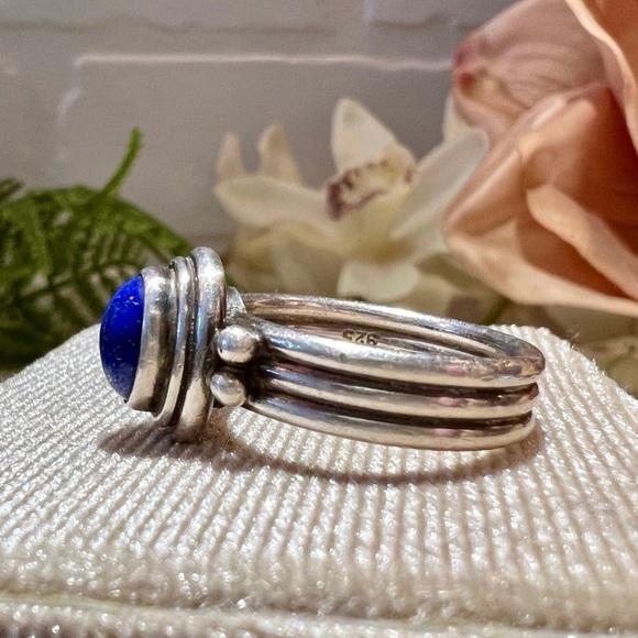 Vintage Lapis Lazuli Handmade Ring Solid 925 Sterling Silver oval cabochon gem - Picture 6 of 13